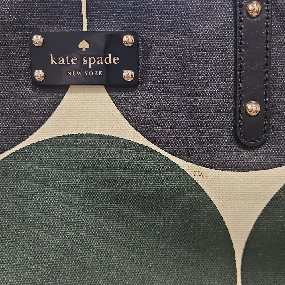Kate Spade Dark Green & Cream Circle Diaper Tote with changing mat